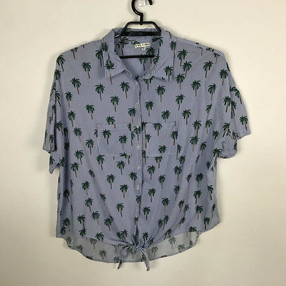 Truly 4 You Hawaiian Shirt Size XL Multicolor Striped Oversized Short Sleeve